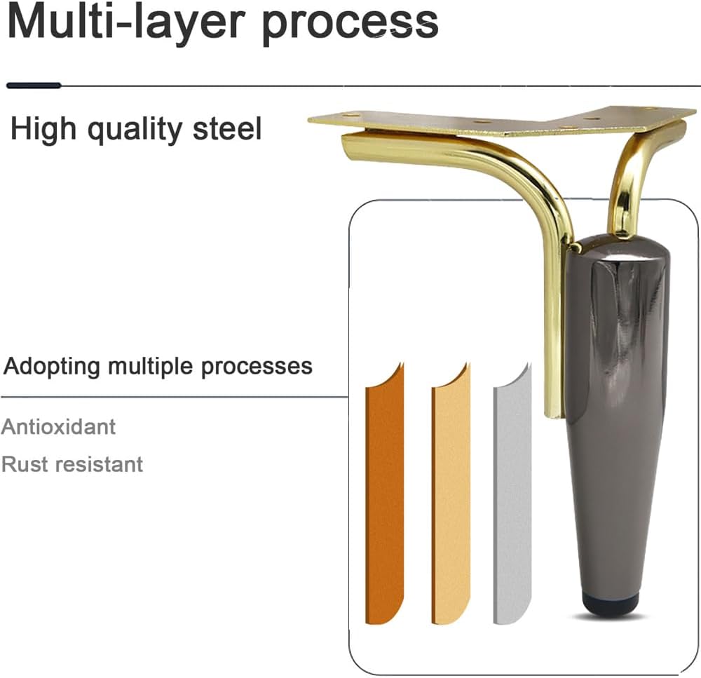 6 Inch Furniture Legs, Set of 4 Metal Furniture Legs Heavy Duty Modern Feet Patas para Muebles for Chair Dresser Cabinet Gold