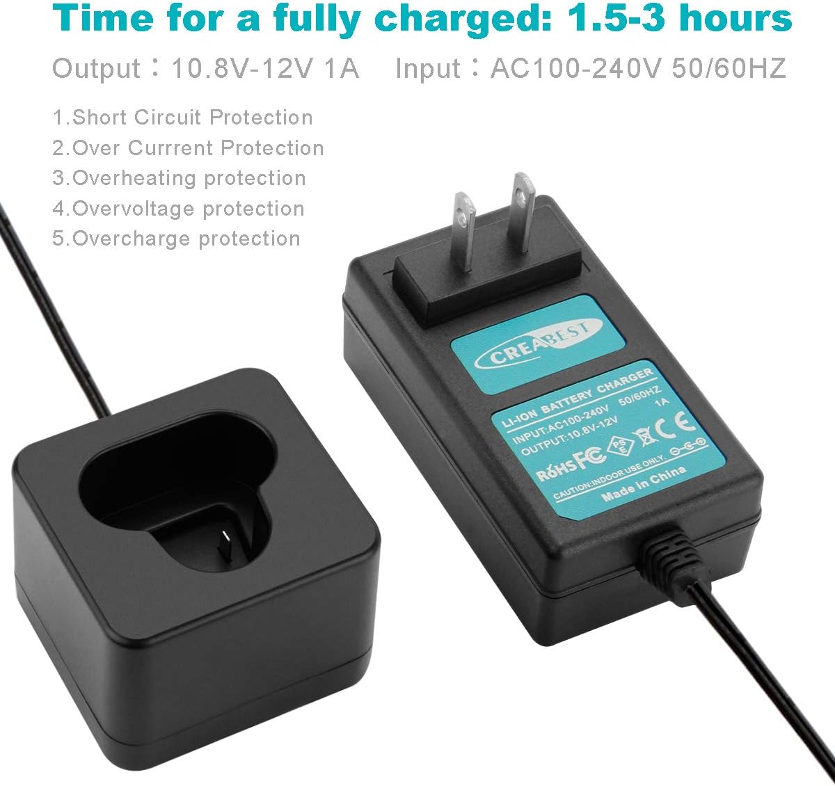 CREABEST New 2packs 3000mAh Li-ion 10.8V BL1014 Replacement Battery Compatible with Makita BL1013 DF030D DF330D 194550-6 194551-4 195332-9 and Include One 10.8V-12V Charger