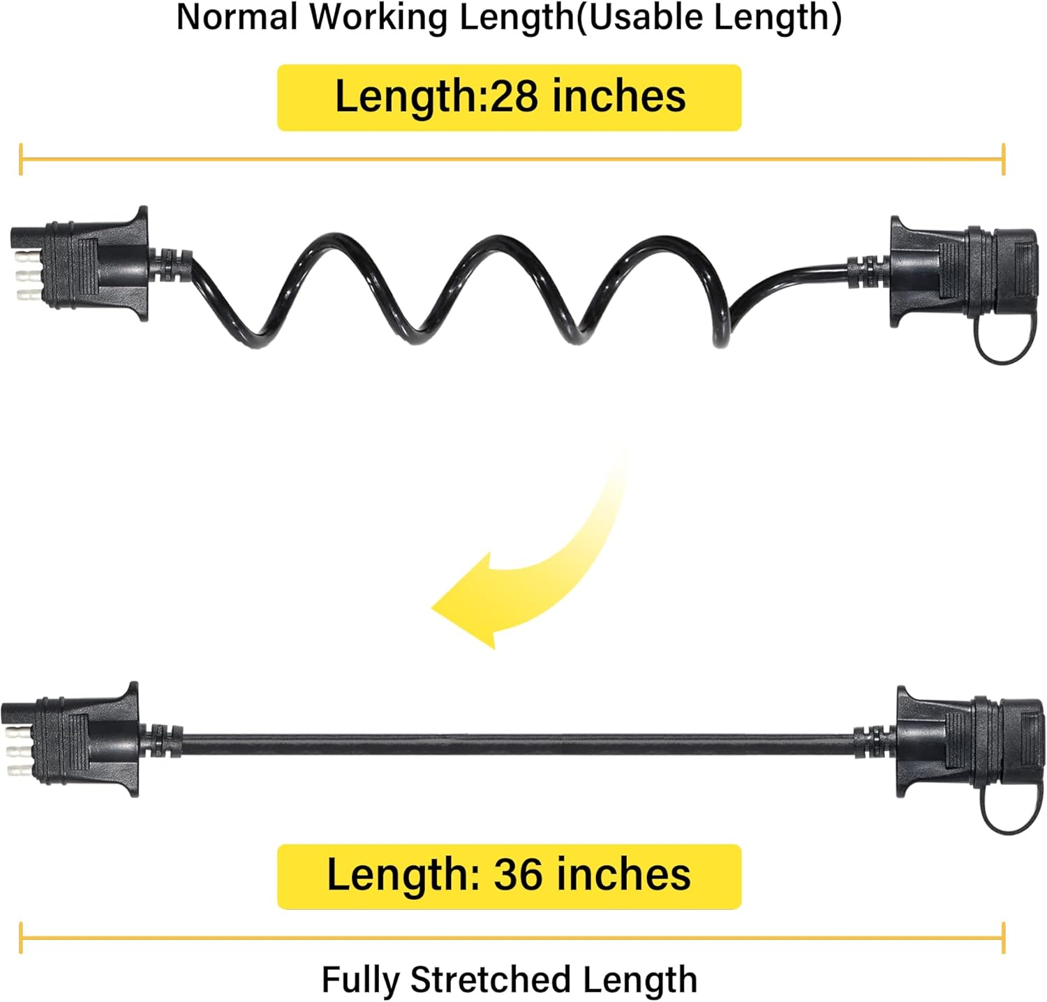 Oyviny 4 Way Flat Trailer Extension Coiled Cable 3 Feet 4 Pin Male and Female Wiring Harness Adapter 36