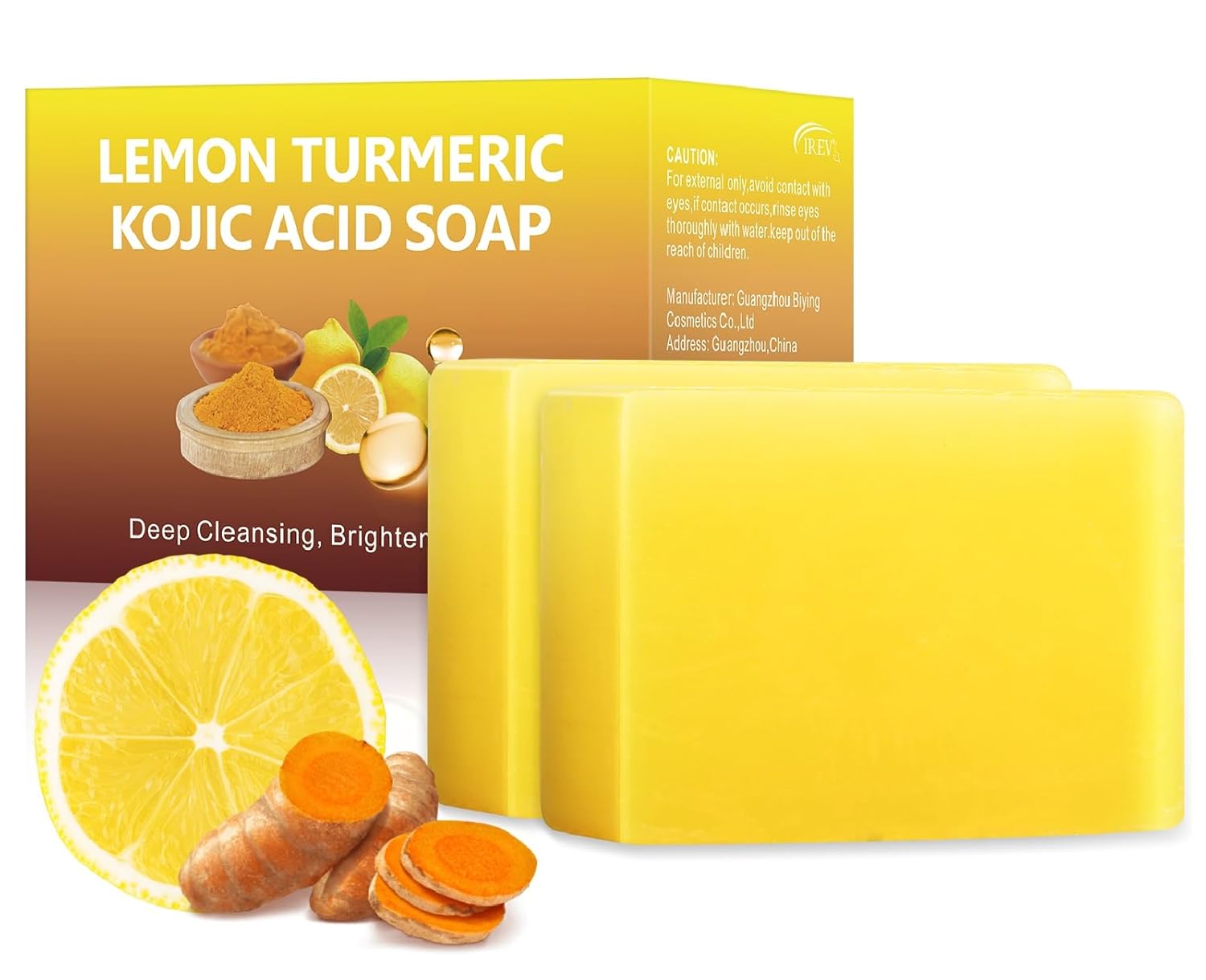 Tamoskiny Lemon Turmeric Kojic Acid Soap Kojic Acid Soap for Hyperpigmentation Skin Soap, Turmeric Soap Bar For Dark Spots, Hand Soap Bar Acne Face Body Bar Deep Cleansing Face Wash (2 Pack)