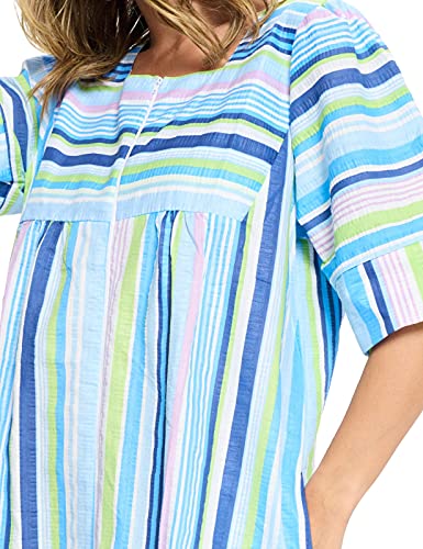 Casual Nights Women's Zip Front Woven House Dress | 3/4 Sleeves Housecoat Long Duster Lounger