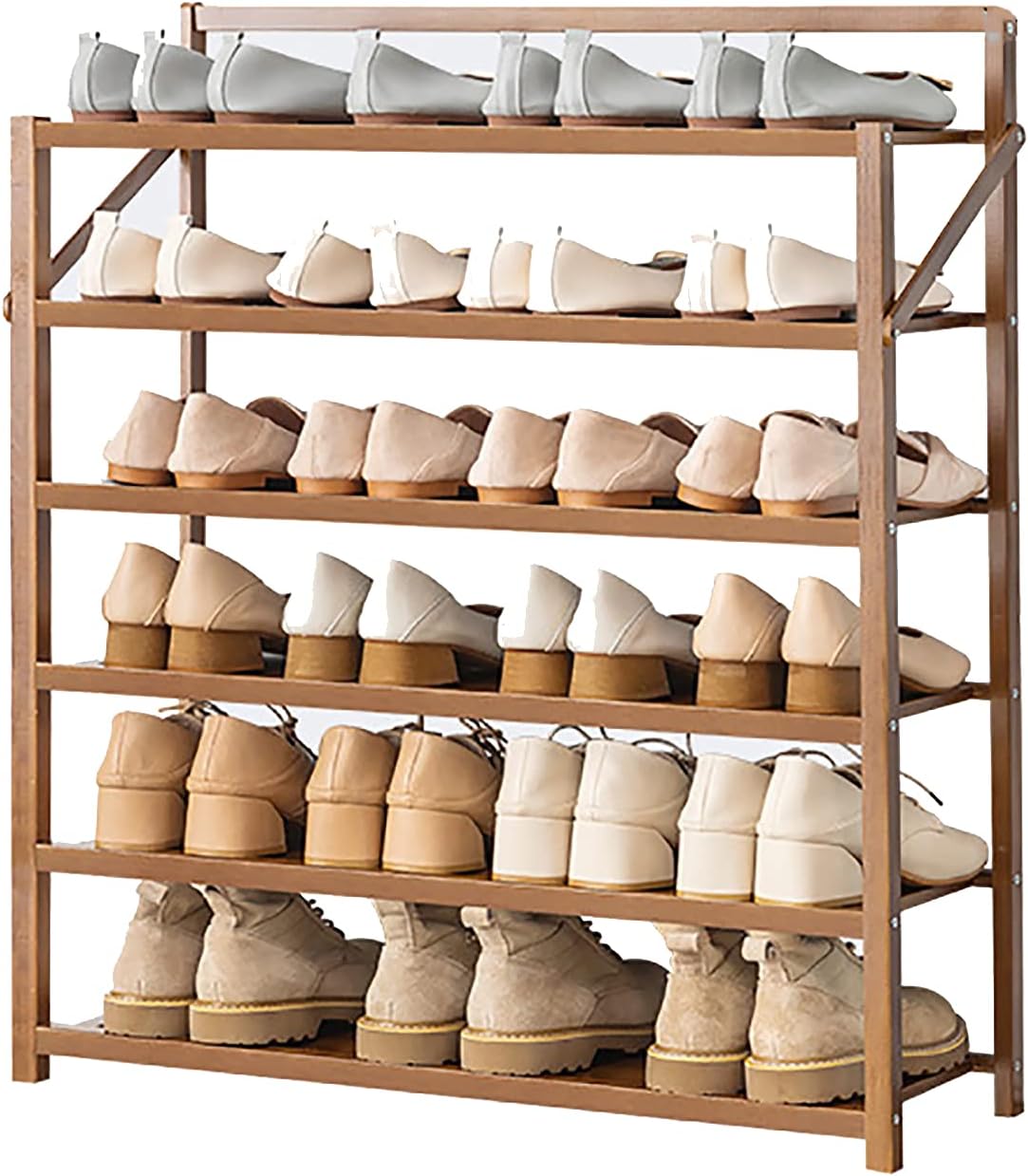 Bamboo Shoe Rack, with 3/4/5/6 Tier Sturdy Shoe Storage Cabinet, Space Saving,Convenient Small Shoe Shelf Cupboards for Hallways Outdoor Entryway Living Room Bedroom,Installation-Free, Foldable ()