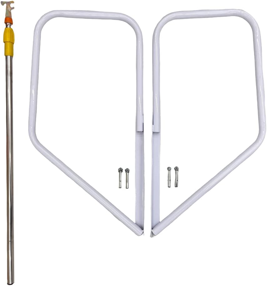 INTBUYING 12 Pedals Blue-white Loft Large Wall Ladder, Wall Mounted Attic Extension Folding Stair Al-Mg Alloy Material Max 9.8 ft Vertial Height with Two Armrests and Long Pull Rod