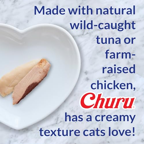 INABA Churu Cat Treats, Lickable, Squeezable Creamy Purée with Vitamin E, 0.5 Ounces per Tube, 120 Tubes Total, Tuna Variety