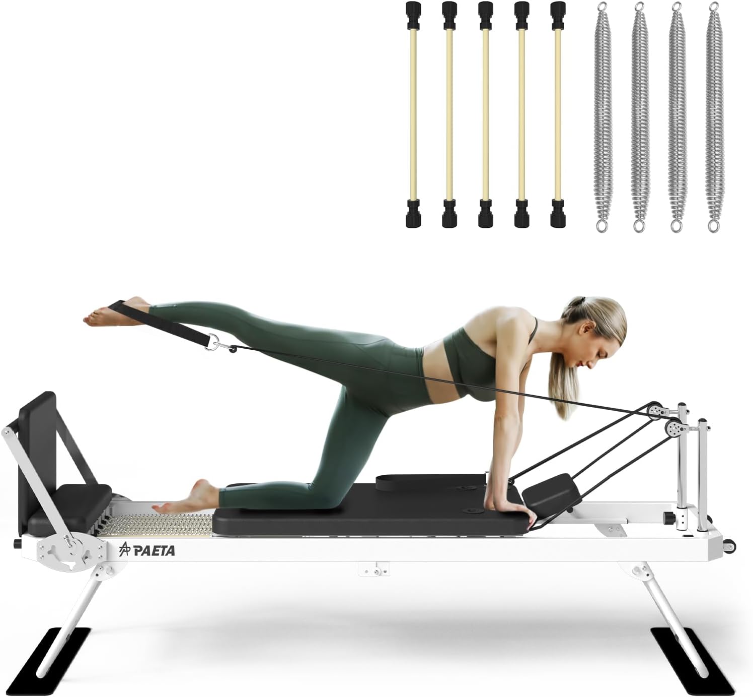 Pilates Reformer, PAETA Foldable Reformer Pilates Machine for Home Use, with Dual Resistance- Springs and Cords, Pilates Equipment for Home Workouts with Jump Board, Up to 400 LBS