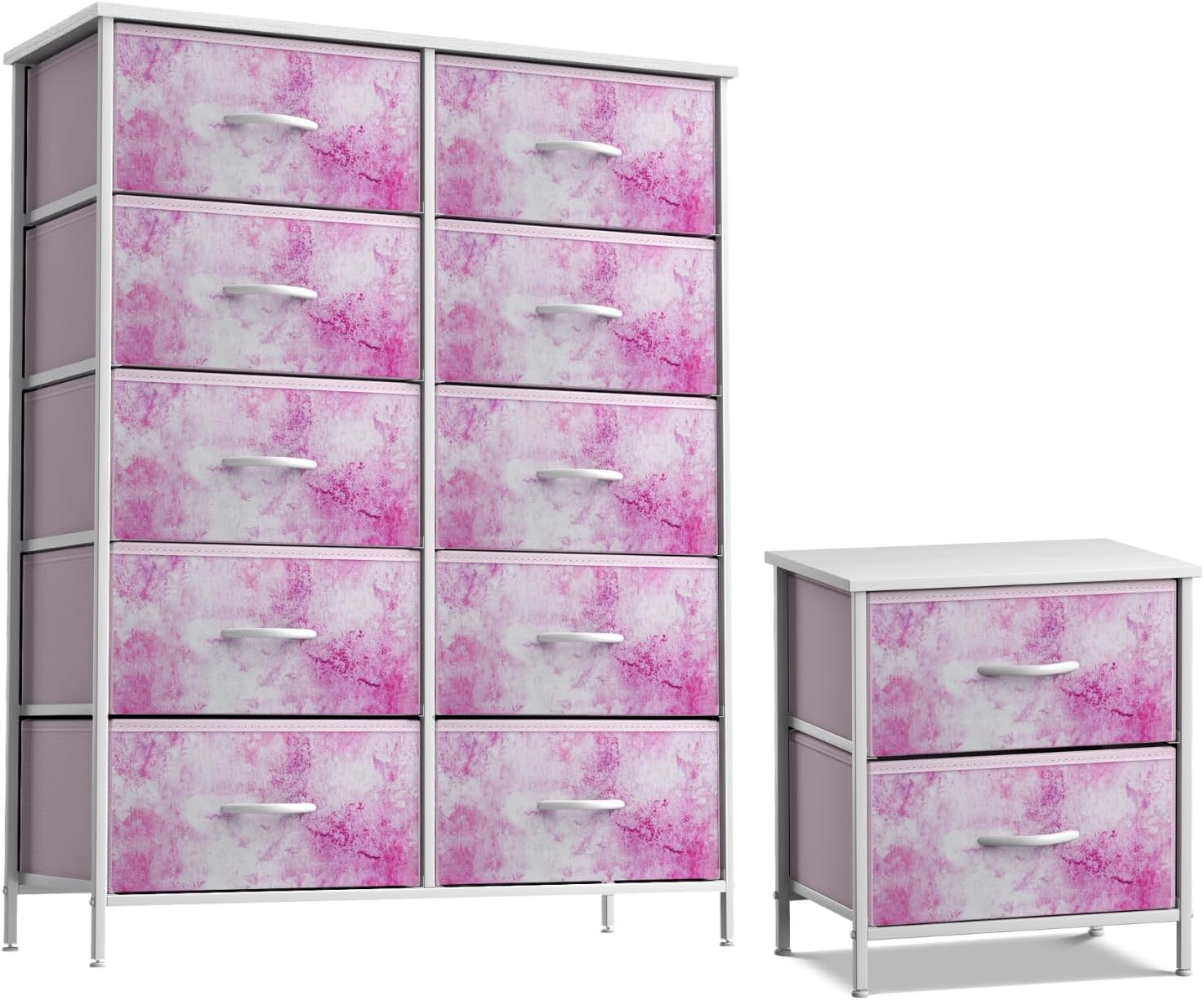 Sorbus Kids Dresser with 10 Drawers and 2 Drawer Nightstand Bundle - Matching Furniture Set - Storage Unit Organizer Chests for Clothing - Bedroom, Kids Rooms, Nursery, & Closet (Tie Dye)