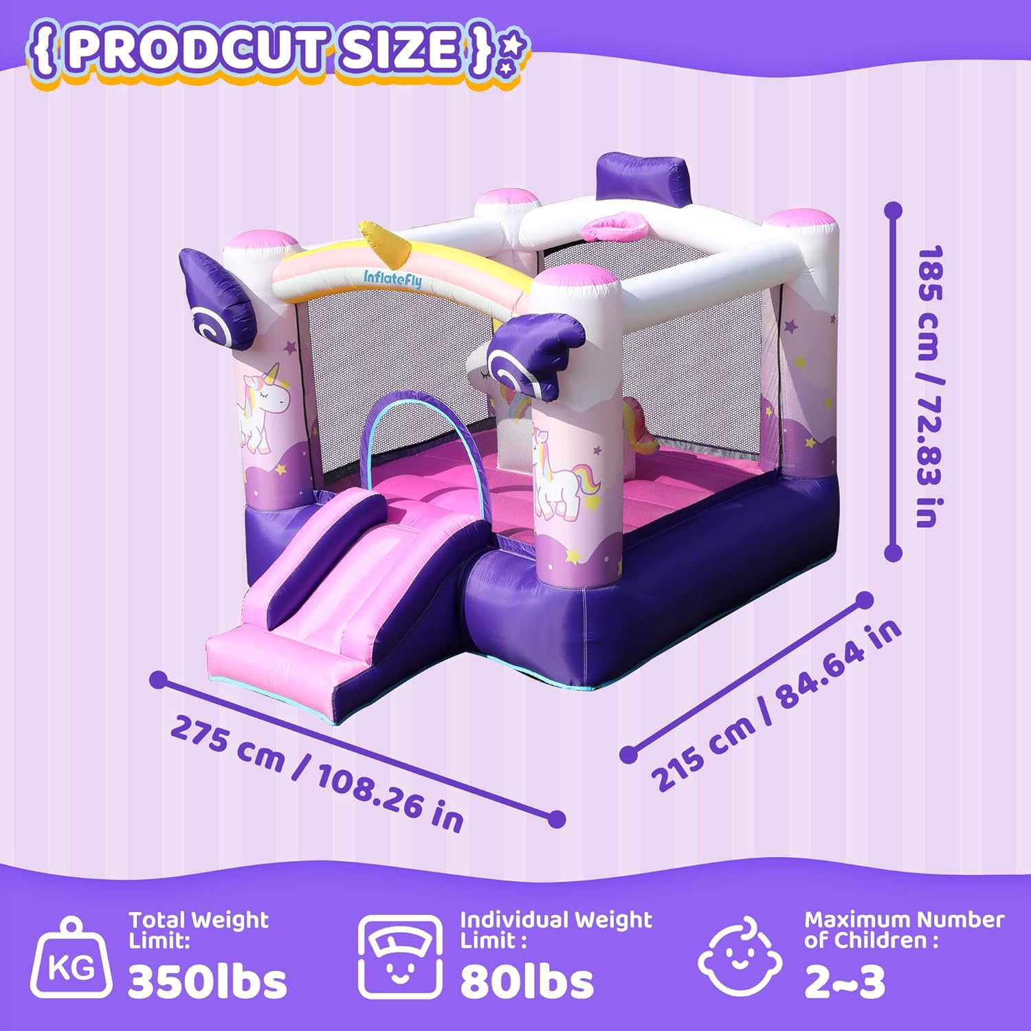 Unicorn Bounce House with Slide, Basketball Hoop for Kids 3-12, Inflatable Jumping Bouncy Castle for Outdoor & Indoor, includes Blower