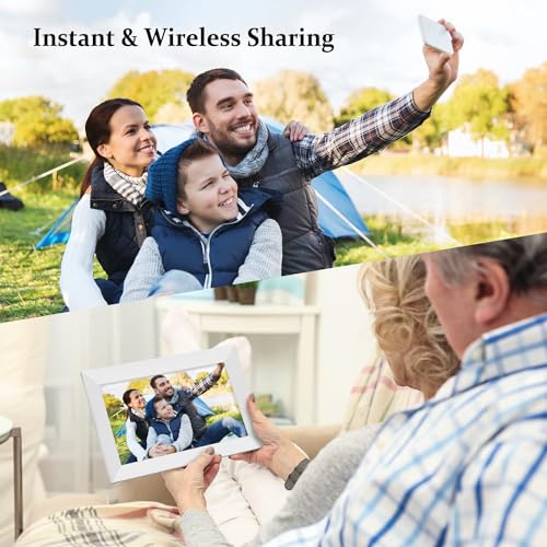 AEEZO 10.1 Inch WiFi Digital Picture Frame, IPS Touch Screen Smart Cloud Photo Frame with 32GB Storage, Easy Setup to Share Photos or Videos via AiMOR APP, Auto-Rotate, Wall Mountable (Black)