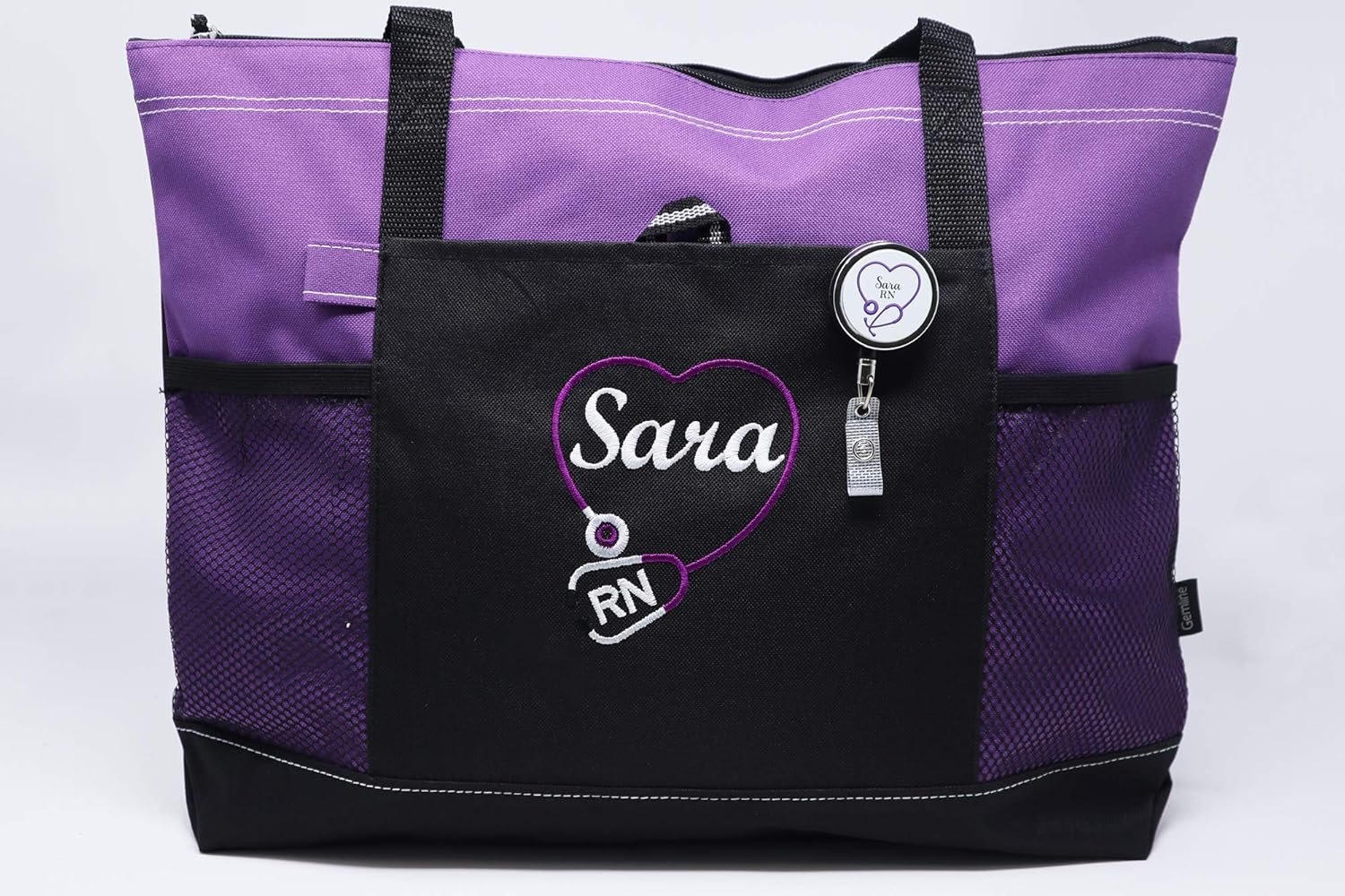 Personalized Nurse, CNA, RN, LPN Embroidered Tote Bag with Mesh Pockets