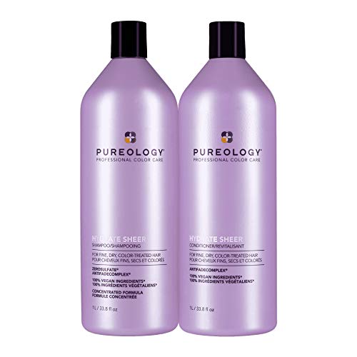 Pureology Hydrate Sheer Shampoo and Conditioner for Fine Hair | For Dry Color Treated Hair | Sulfate-Free | Vegan | Paraben-Free