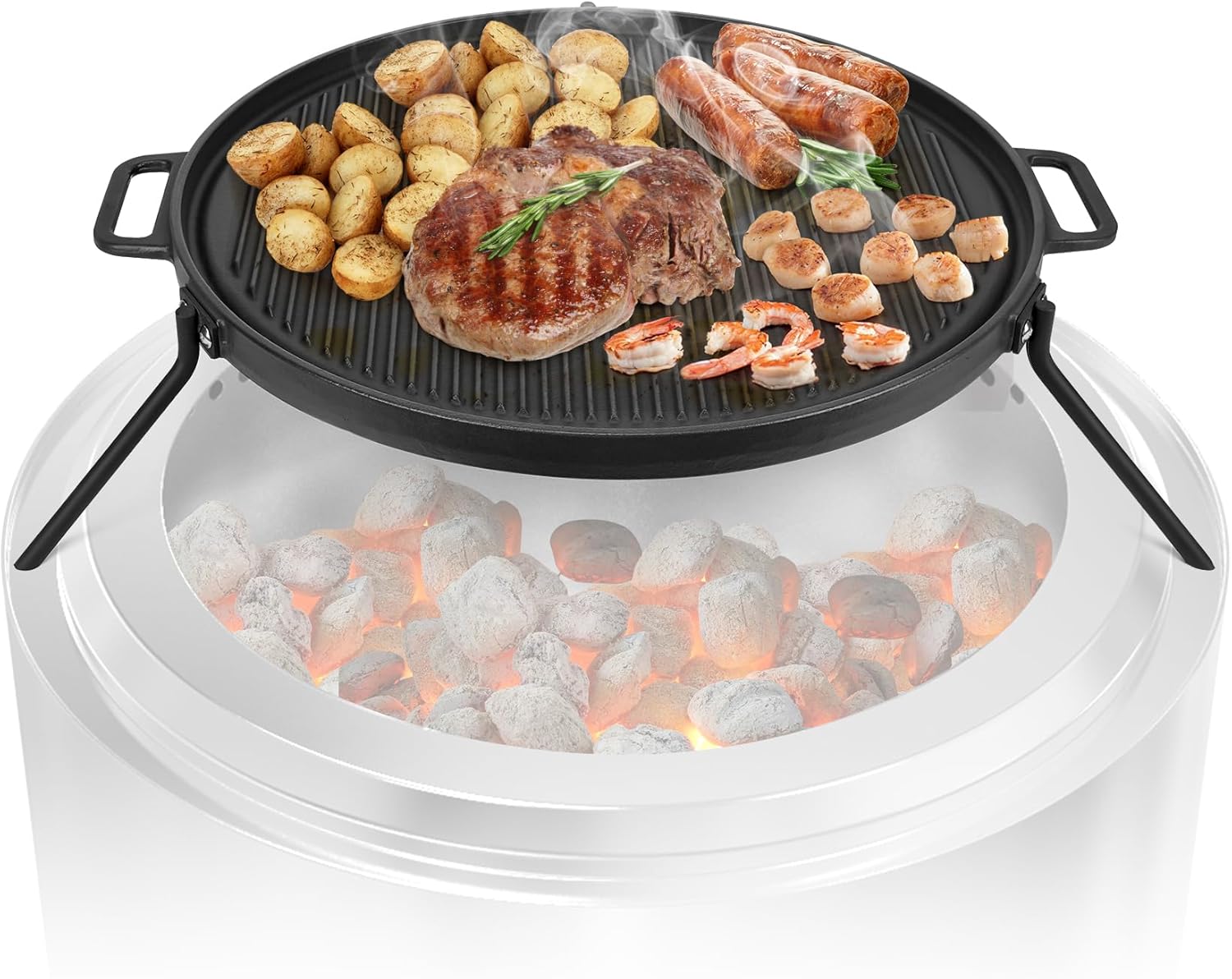 Onlyfire Chef Cast Iron Griddle, Grill Cookware for Solo Stove Bonfire 19.5