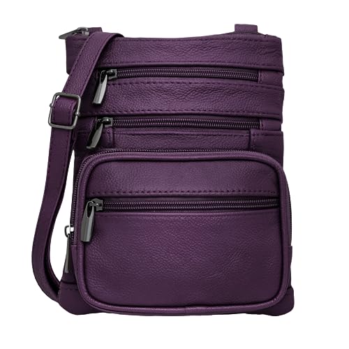 Krediz Women's Crossbody Handbags - Leather Crossbody Bags for Women with 4 Zippers, Soft & Durable leather purses for women