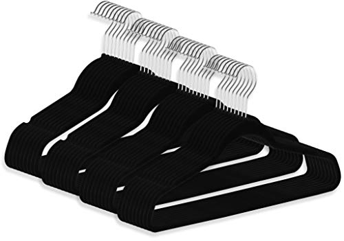 Premium Velvet Hangers (50 Pack, Black) Non-Slip Clothes Hangers - Strong and Durable Suit Hangers - Space Saving Coat Hangers, 360 Degree Rotatable Hook Pant Hangers.