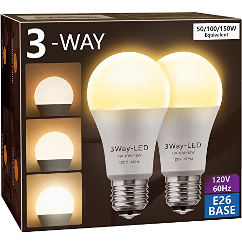 LED Light Bulbs, 𝟑 𝐖𝐚𝐲 𝐋𝐄𝐃 𝐋𝐢𝐠𝐡𝐭 𝐁𝐮𝐥𝐛𝐬 50 100 150W Equivalent, Briignite 3 Way Light Bulbs, Three Way A19 Light Bulbs E26 Medium Base, Daylight White 5000K, 600lm-1200lm-1600lm, 2Pack