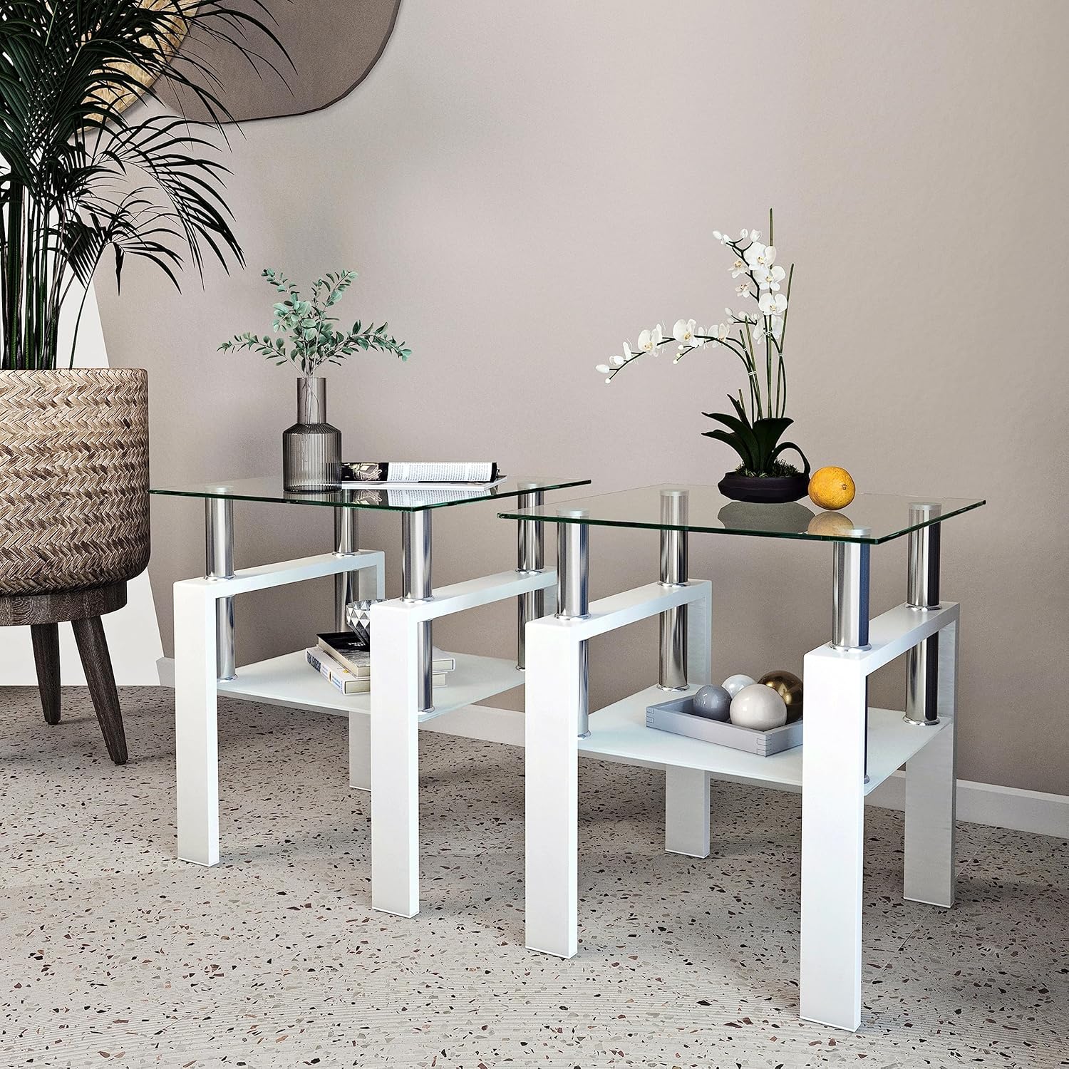 2 Piece Set Modern Clear Tempered Glass Tea Table CoffeeTable SideTable Living Room Square Table Home Furniture Restaurant Study Reception Room