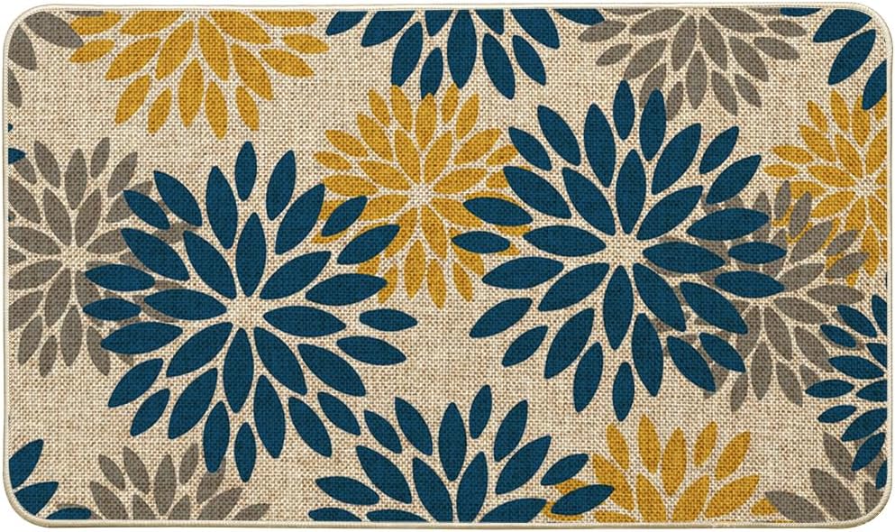 Blue Yellow Dahlia Floral Pinnata Summer Spring Door Entrance Mat Easy Clean Mat Outdoor Home Decor for Kitchen Bathroom Garage 16X24Inch