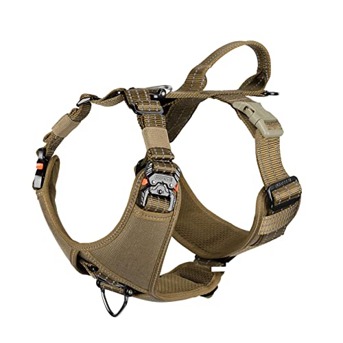 ICEFANG Dog Halter Harness with 2 x Metal buckles,for Large sized Dog,Military-Style K9 Vest,Y-Shape Chest,Adjustable Pet Harness,No-Pull Front Leash Clip (Large (Pack of 1), Brown)
