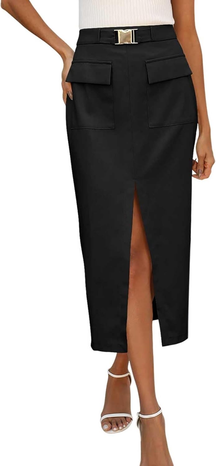 XJYIOEWT Wedding Dress with Sleeves,Women Solid Slit Workwear Midi Skirt High Waist Bag Hip