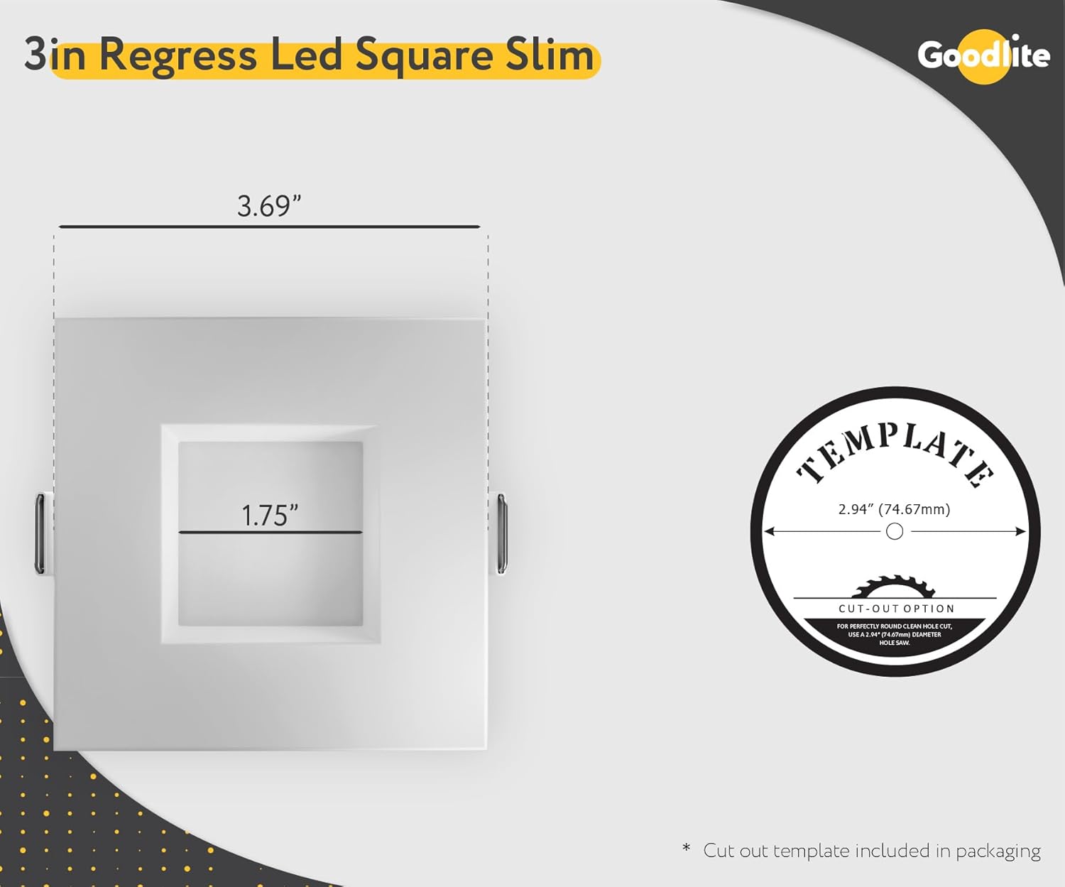 Goodlite G-48338 LED Square Slim Ceiling Light: 3-inch Regress Design, 10W (80W Equivalent), 750 Lumens, Smoothly Dimmable, IC Rated with Junction Box, 5CCT Selection from Warm 2700K to Bright 5000K