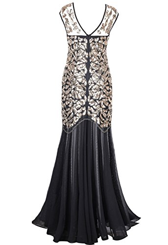 PrettyGuide Women 's 1920s Black Sequin Gatsby Maxi Long Evening Prom Dress