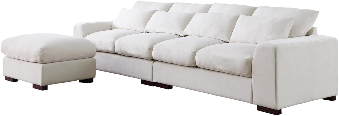 Devion Furniture 123.24'' Fabric Square Arm Modular Reversible Sectional Sofa & Ottoman-Beige