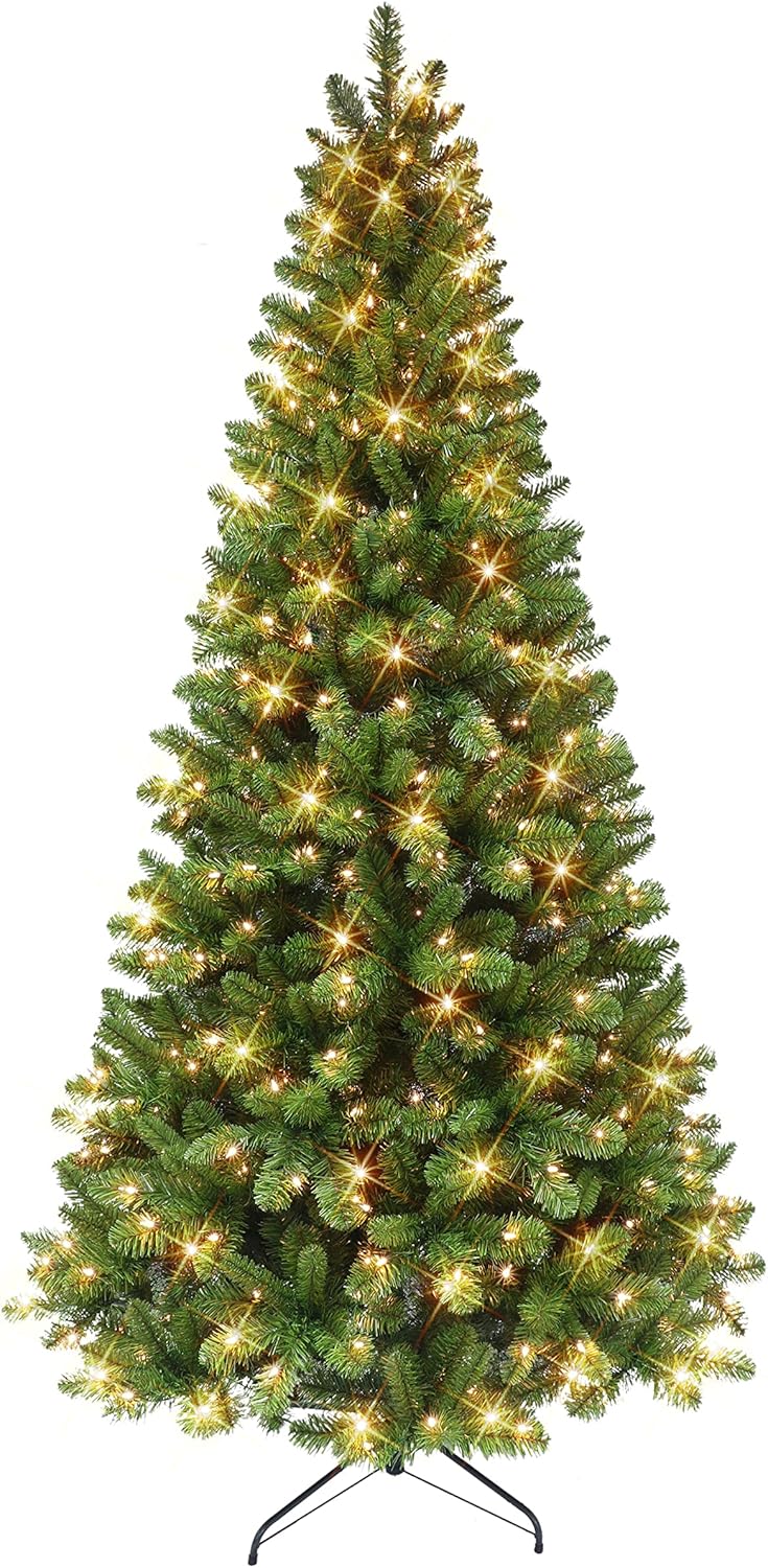 Puleo International 7.5 ft Pre-lit Virginia Pine Tree 1107 Tips 350 UL Clear Lights Metal Stand