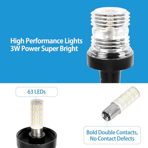 Obcursco 18 Inches Led Anchor Navigation Lights, White Fold Down Boat Stern Light, 3 NM Visibility Marine All Round Lights for Pontoon and Fishing Boats