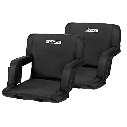 PEXMOR 2 Pack Folding Stadium Seats for Bleachers w/Back Support, Bleacher Chair w/Cushion & Armrest, 5-Reclining Position Portable Padded Stadium Chair w/Pockets, Carrying Bag