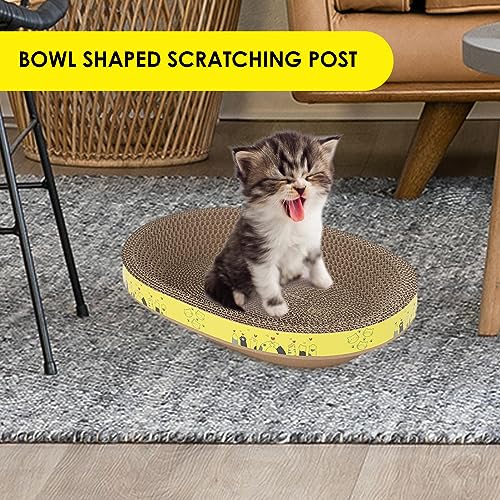 Cat Scratcher Cardboard - Oval/Round Cat Scratching Lounge Bed, Creative Bowl Shape Cardboard Scratching Board, Stable Interactive Toys for Pet Kitten Training, Furniture Protection Training Toy