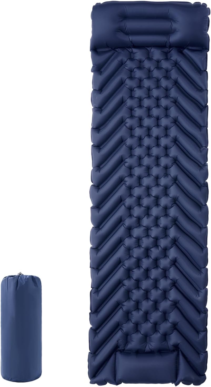 Sleeping Pad for Camping, Inflatable Camping Mats with Pillow and Built-in Foot Pump, Self-Inflating & Compact, Ultralight Air Mattress for Hiking/Tent/Outdoor/Backpacking/Traveling
