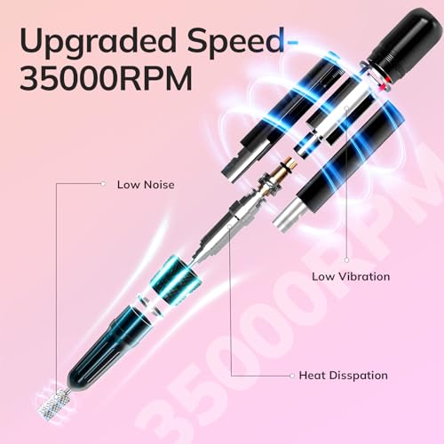 Belle Electric Nail Drill, 35000RPM Coreless Professional Nail Efile with 6 Nail Drill Bits & Sanding Bands, Rechargeable Nail Drill for Acrylic Gel Nails, White