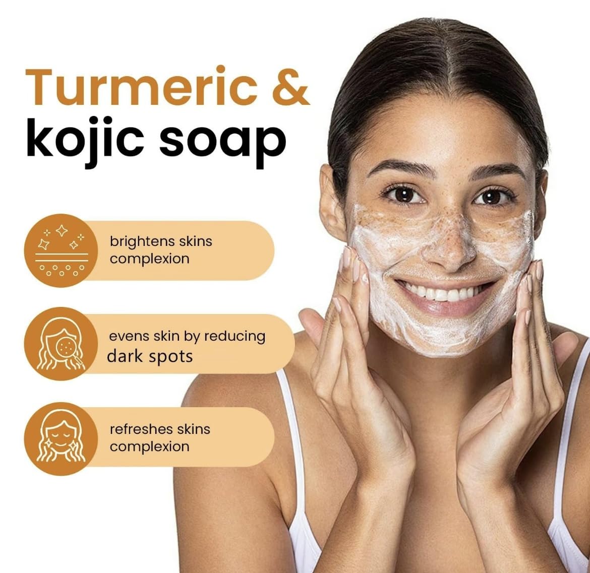 Turmeric and Kojic Acid Skin Brightening Soap All Natural Gentle Cleanser for All Skin Types. Fights Acne, Reduces Dark Spots & Fades Scars. Face & Body Cleanser for Men, Women & Teens. (1 soap bar)