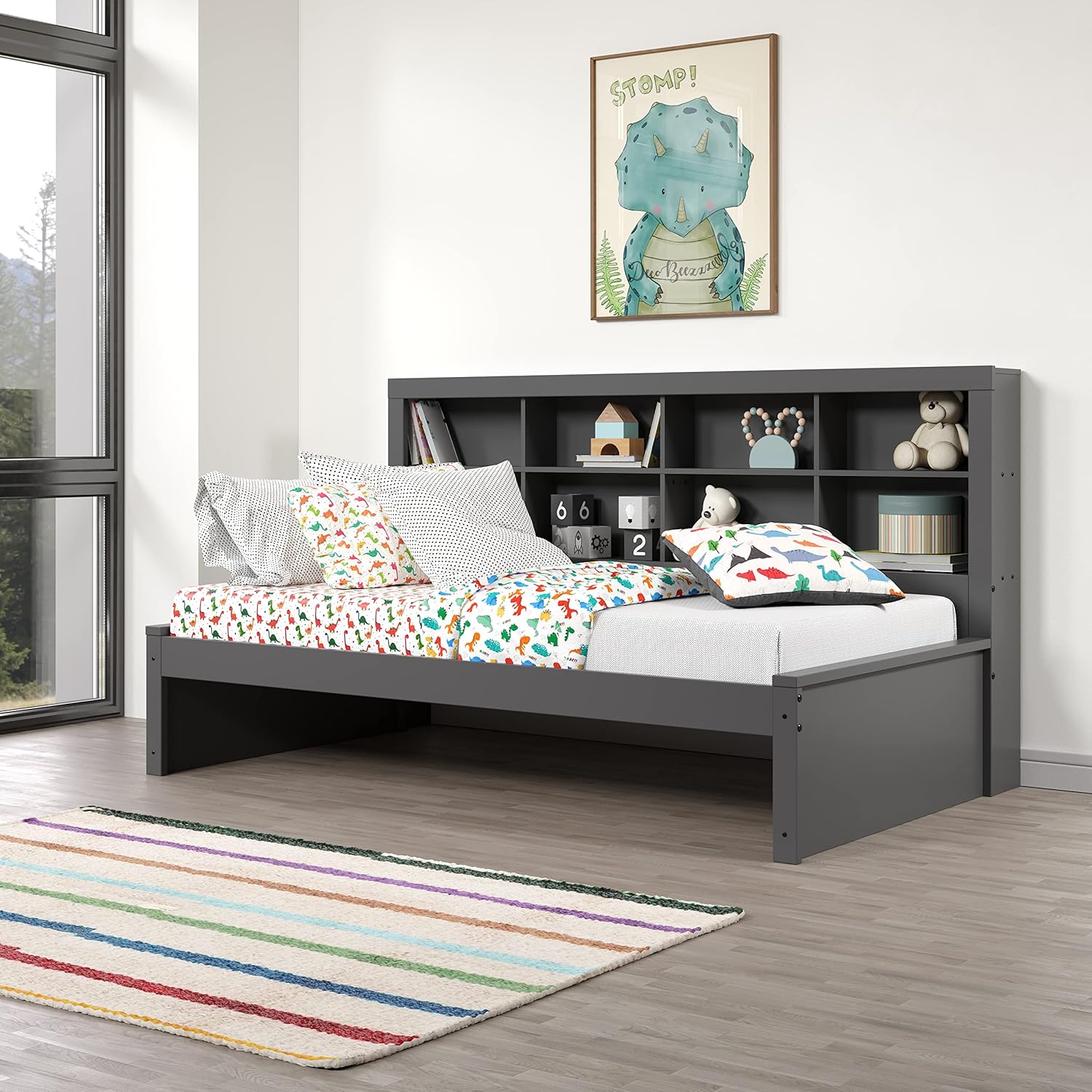 Donco Kids Twin Modern Bookcase Daybed in Dark Grey Finish