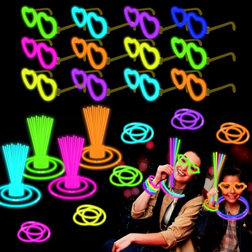 20 Pack Glow Glasses Party Favor Supplies with 80 Glow Sticks & Connectors(for 20 Neon Heart Glasses,40 Bracelets or 13 Necklaces),Glow in Dark Party Accessories Decorations for Birthday Wedding Dance
