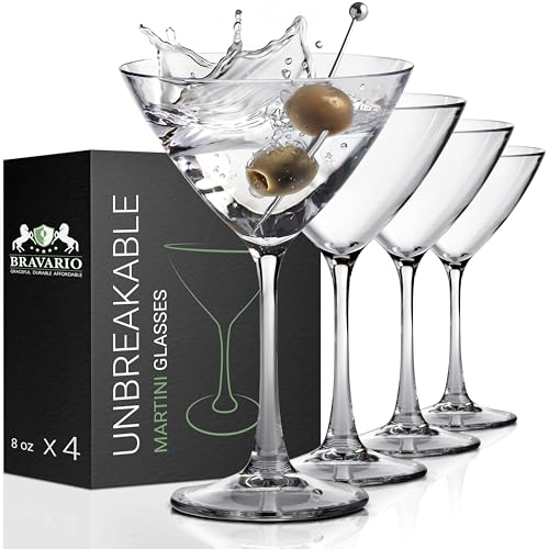 Plastic Martini Glasses, Unbreakable Premium Quality Drinkware, Tritan Reusable Coupe Glassware, BPA-Free Dishwasher-Safe Cups, 8 oz Set of 4