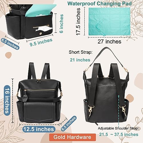 MOMINSIDE Diaper Bag Backpack with 14 Pockets, Leather Baby Bag, Convertible Hobo Backpack, Large Diaper Bag Tote, 6 Bottle Pockets, Wipes Pouch, Insulated Pockets (Brown)