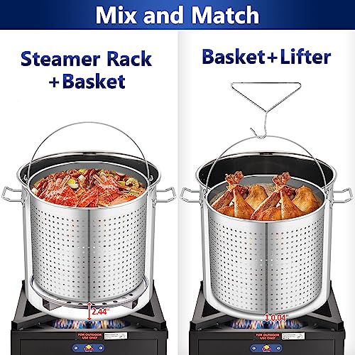 ARC 64-QT Large Stainless Steel Stockpot for Seafood Boiler Crawfish Pot w/Basket and Steamer Rack, Outdoor Cooking Pot for Crab Lobster Shrimp Boiling, and Tamales Steamer,16 Gal