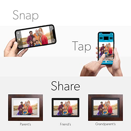 Brookstone 10.1” WiFi Digital Photo Frame | Send Photo or Video from Phone to Digital Picture Frame with Free PhotoShare Frame v2 app | End-to-End Encryption | Quick Easy Setup | Espresso Wood