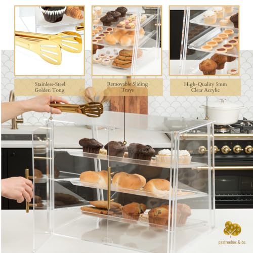 PASTREEBOX & CO.™ Acrylic Pastry Display Case Countertop with Serving Tong | Commercial Donut Bakery Display Case with Removable Lid and Tray | Dessert Display Case - 21