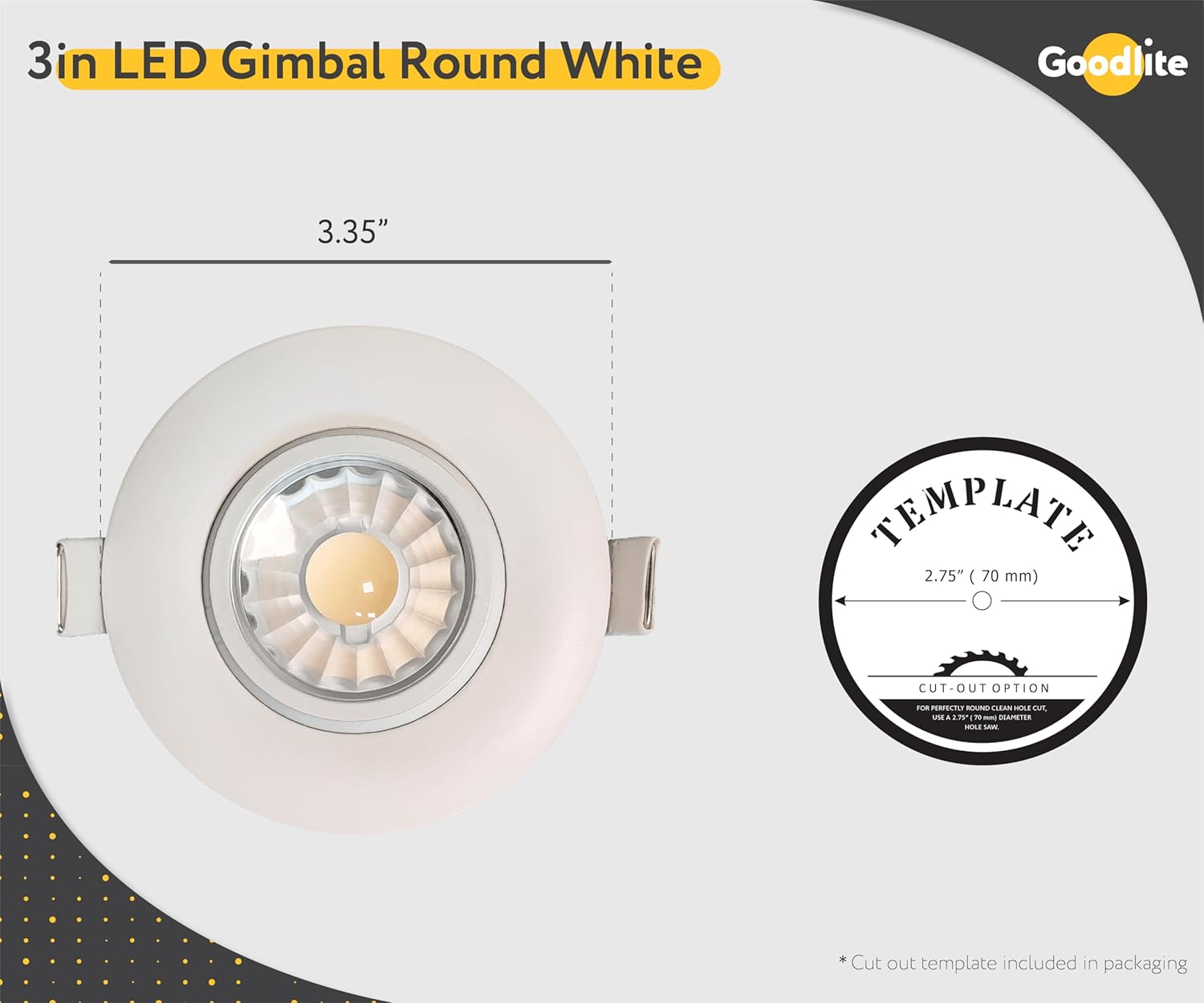 Goodlite G-19845 2.75 Inch LED Round Luminaire 8w 650 Lumens (75W Eqv) with Junction Box, 40° 360° Rotatable Eyeball and 30° Tilt, Warm White