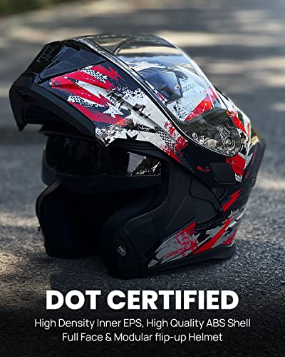 ILM Motorcycle Modular Full Face Helmet for Adult Flip up Dual Visor LED Tail Light Optional DOT