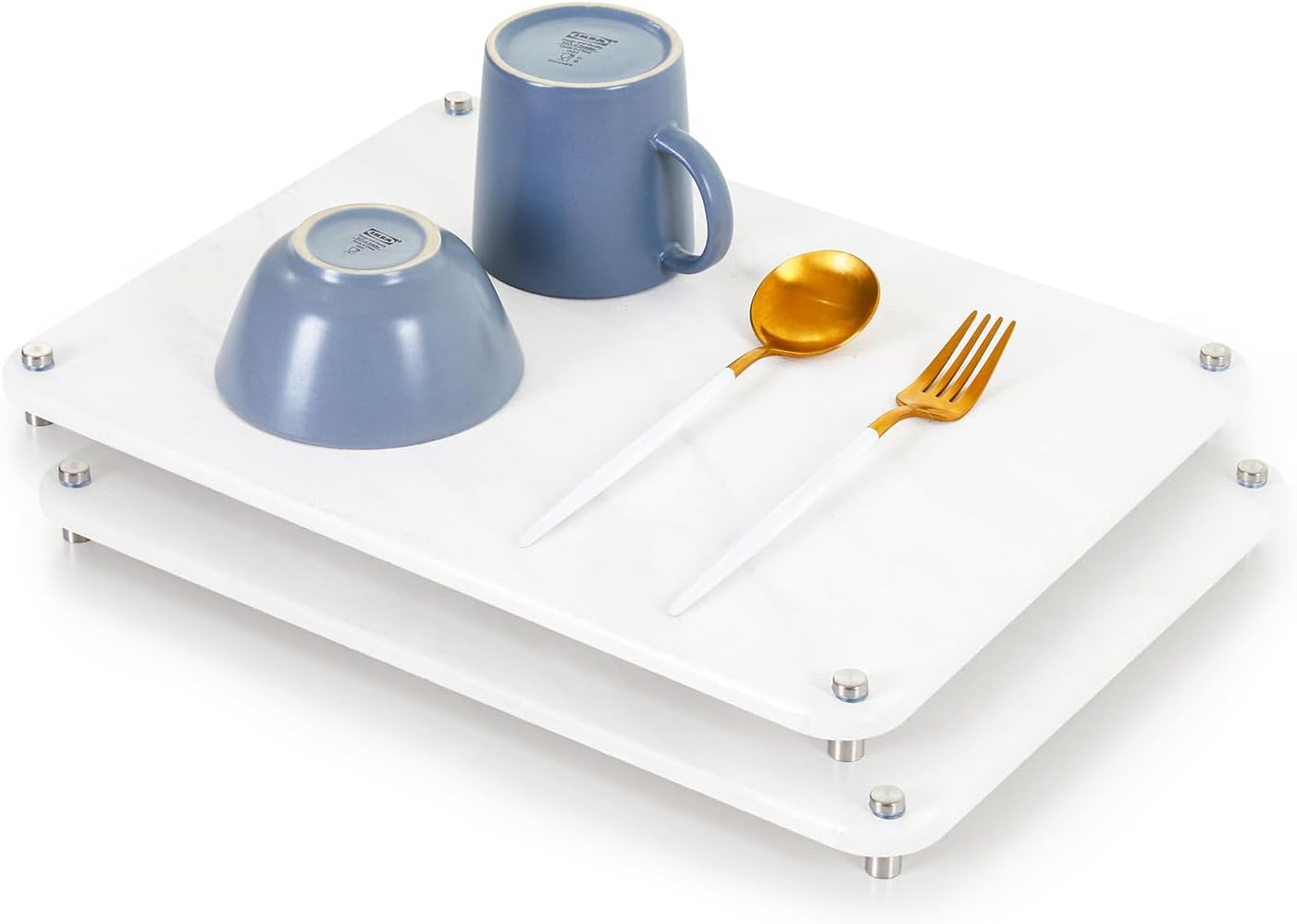 2 PACK Stone Drying Mat for Kitchen Counter,Super Absorbent, Non-Slip, Diatomaceous Earth Stone Dish Drying Mat with Stainless Steel Feet (Marble White)