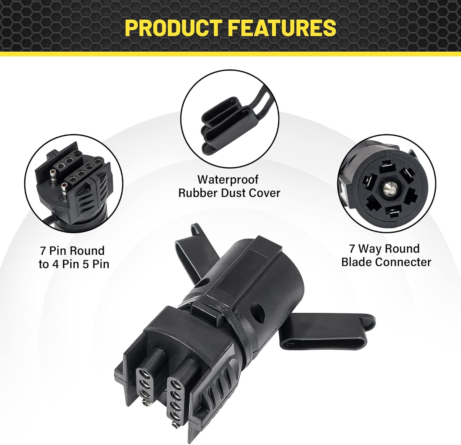 Oyviny 7 Pin Round to 4 Pin and 5 Pin Flat Blade Trailer Adapter, 7 to 5 Pin Trailer Plug Adapter 2-in-1 Design