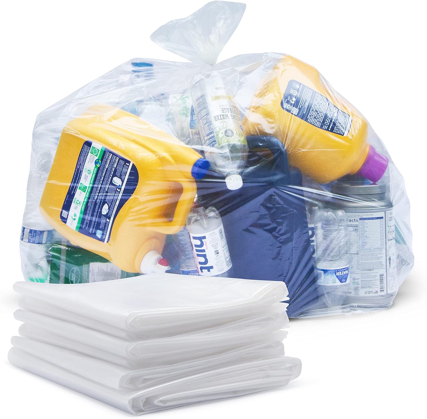 45 Gallon Clear Recycling Trash Bags, (Huge 100 Bags w/Ties) Extra Large Trash Bag Liners. 40 Gallon, 42 Gallon, 44 Gallon, 45 Gallon, 31 Gallon, 32 Gallon, 39 Gallon Clear Trash Can Liners