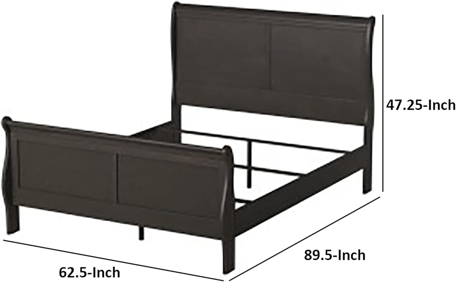 Benjara Vele Queen Size Bed with Panel Headboard, Sleigh Design, Gray Wood Finish