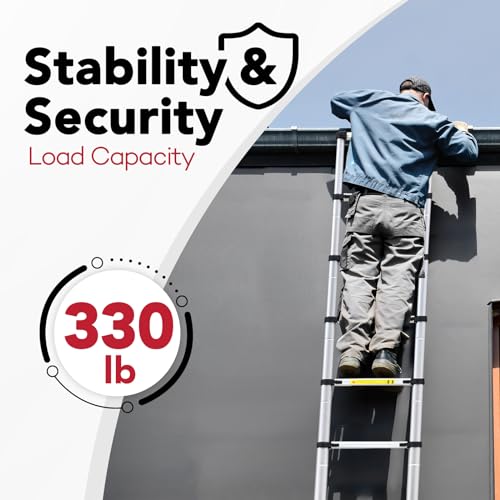 Telescoping Ladder, Soctone 15.5Ft Aluminum Lightweight Telescoping Ladder with Hooks, 330lb Load Capacity, Collapsible Telescoping Ladder, rv Ladder