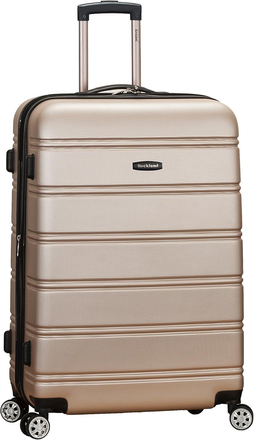 Rockland Melbourne Hardside Expandable Spinner Wheel Luggage, Champagne, Checked Large 28