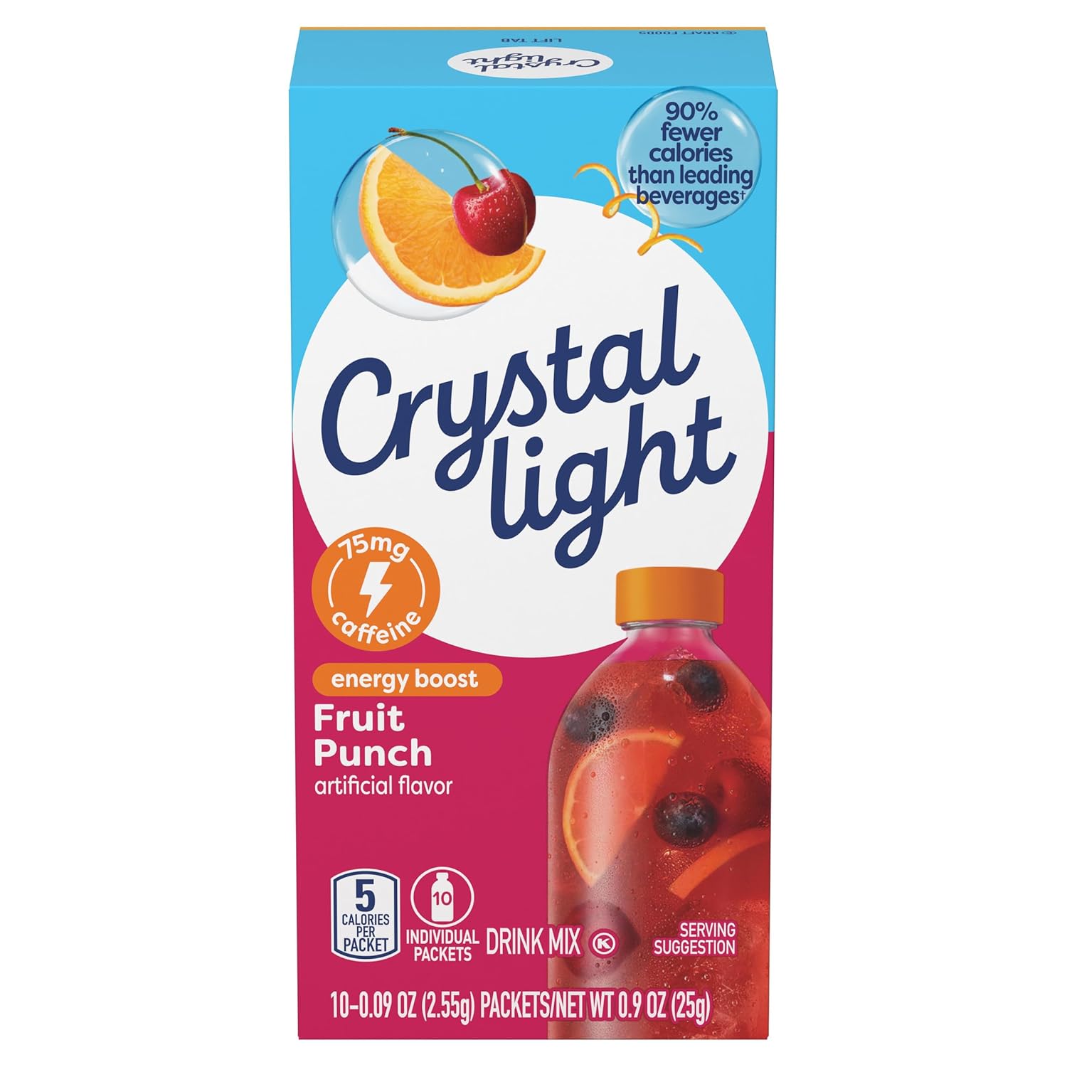 Crystal Light Energy Boost Fruit Punch Drink Mix, 10 ct On-the-Go Packets