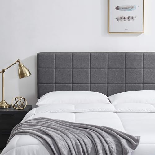 Hearth & Harbor Bed Headboard Queen Size, Square Tufted Linen Queen Headboard Only, Upholstered Headboards Queen, Bed Frame Mounted, Adjustable Height 34”-42”, Modern Queen Size Headboard, Grey