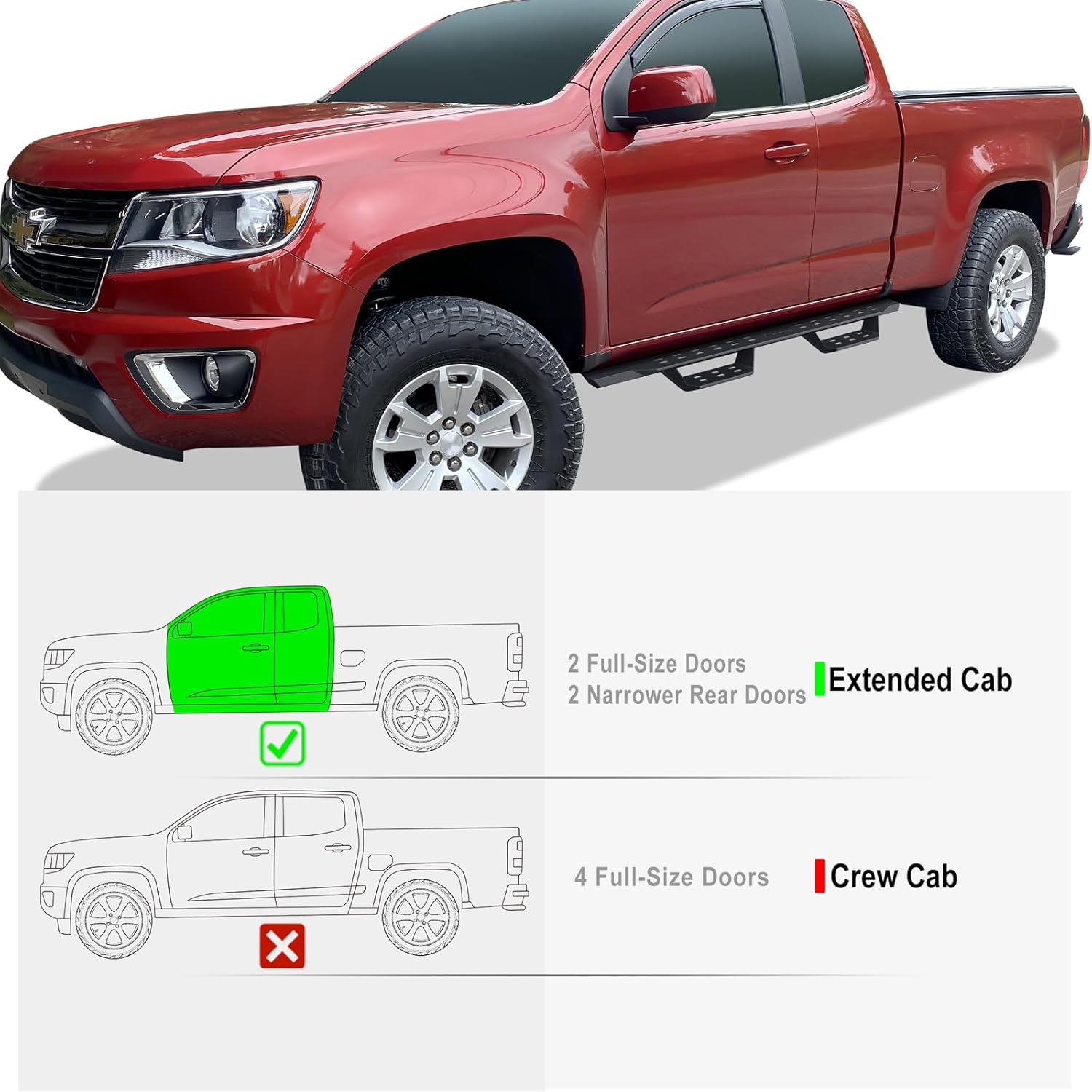 APS Black Overland Slider Tubular Drop Steps Style Nerf Bars Running Boards Compatible with Chevy Colorado GMC Canyon 2015-2024 Extended Cab